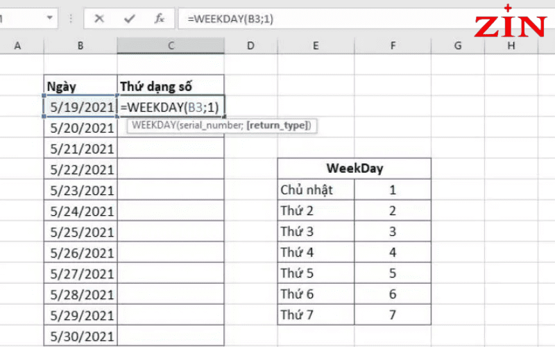 Hàm Weekday Trong Excel (1)