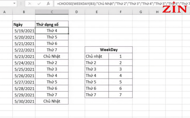 Hàm Weekday Trong Excel (7)