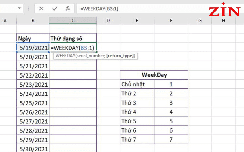 Hàm Weekday Trong Excel (8)