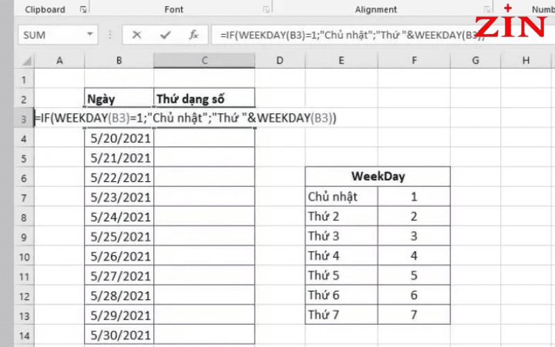 Hàm Weekday Trong Excel (9)