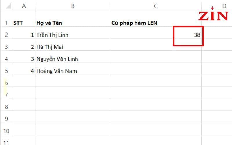 Hàm Len Trong Excel (1)