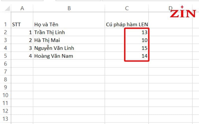 Hàm Len Trong Excel (3)