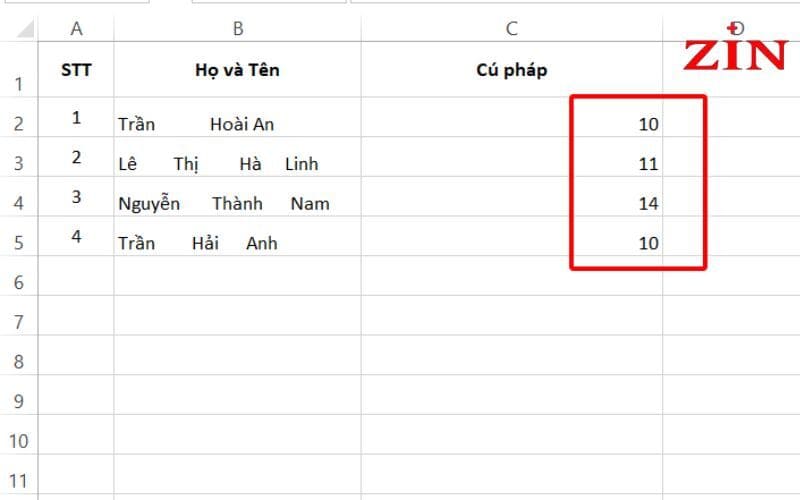 Hàm Len Trong Excel (5)