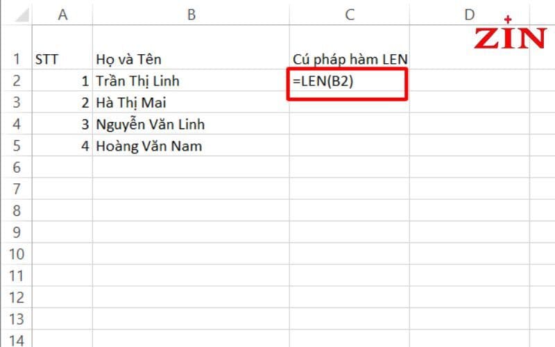 Hàm Len Trong Excel (6)