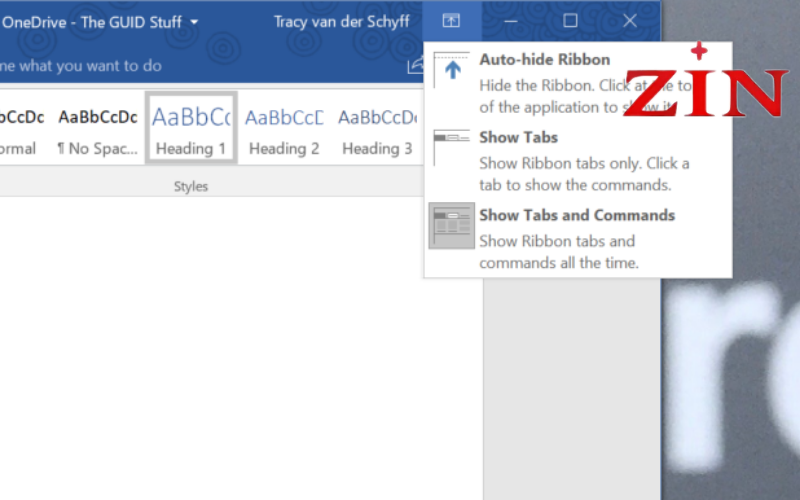Sử dụng Ribbon Display Options