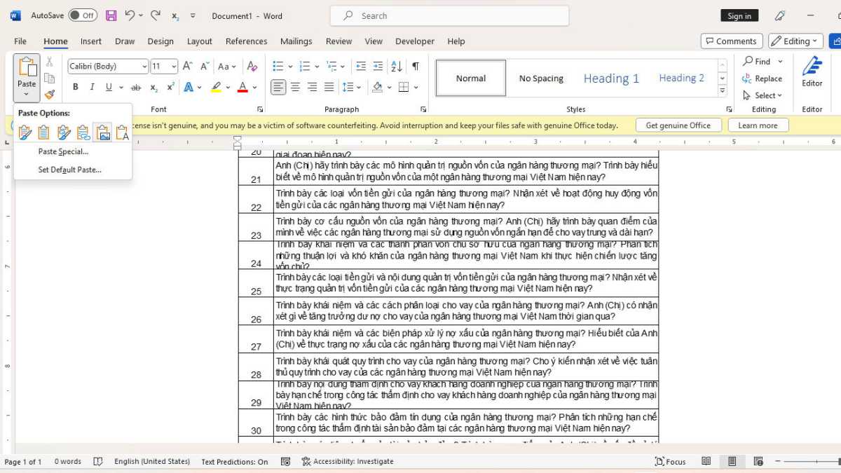 Cách copy từ Excel sang Word bằng Paste Picture