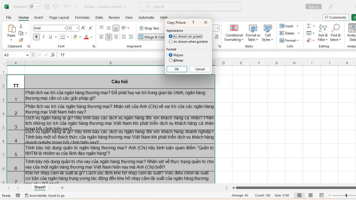 Cách copy từ Excel sang Word bằng Copy as Picture