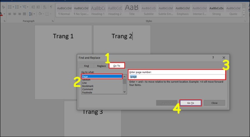 Nhấn tổ hợp phím Ctrl + G để mở hộp thoại Find and Replace