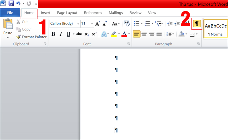 Cách xóa trang trắng trong Word 2016 bằng Paragraph và hidden text