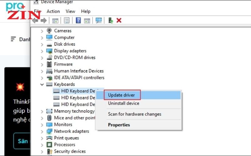 Chọn Update driver
