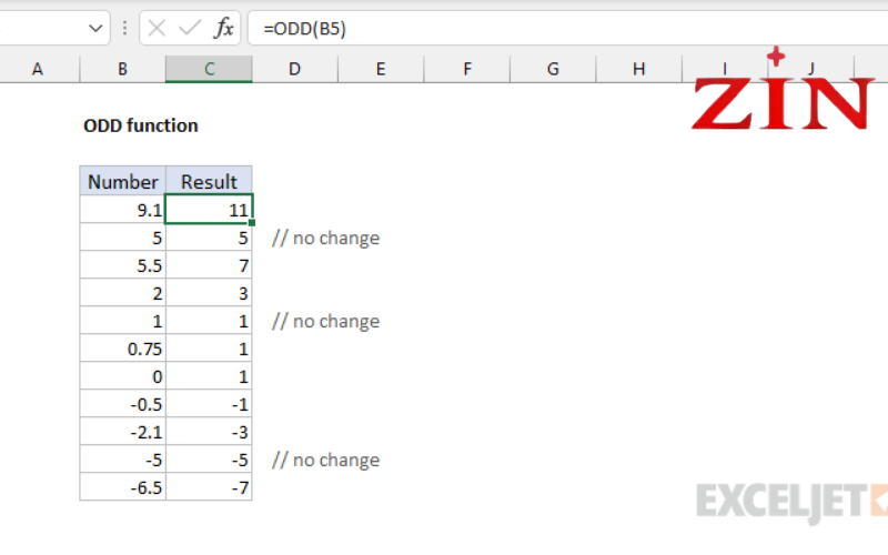Hàm ODD để làm tròn số trong Excel