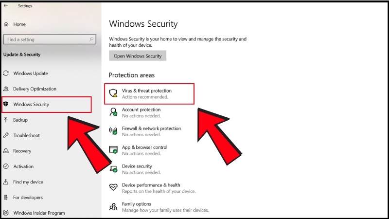 Chọn mục Virus & Threat Protection