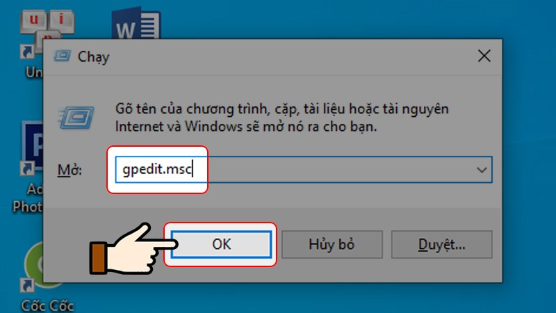 Nhập gpedit.msc vào ô tìm kiếm