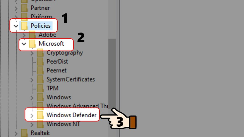 Tìm và nhấn chọn Windows Defender
