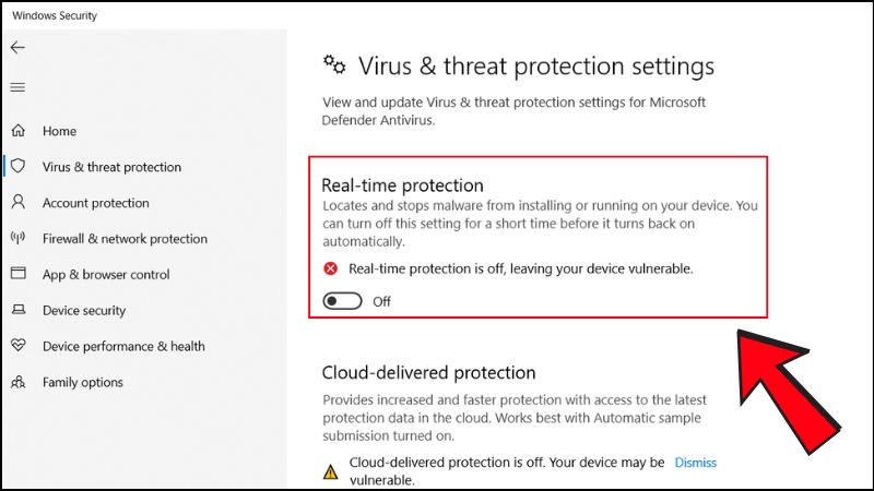 Chuyển trạng thái sang OFF để tắt Windows Defender tạm thời