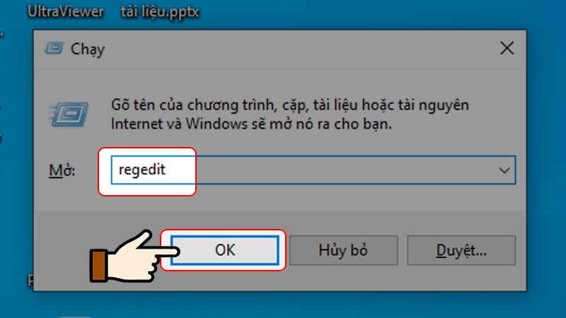 Nhập regedit vào ô tìm kiếm