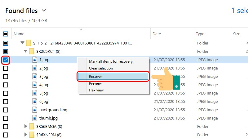Quét và lựa chọn file cần khôi phục