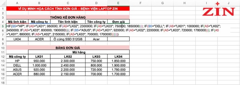 cách tính đơn giá trong excel