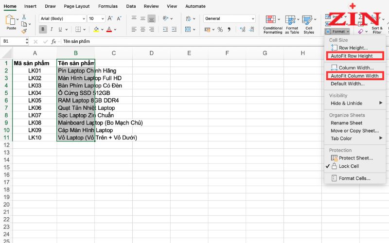 Chỉnh Kích Thước Ô Trong Excel 