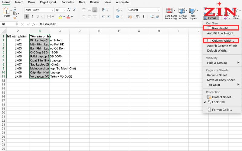 Chỉnh Kích Thước Ô Trong Excel 