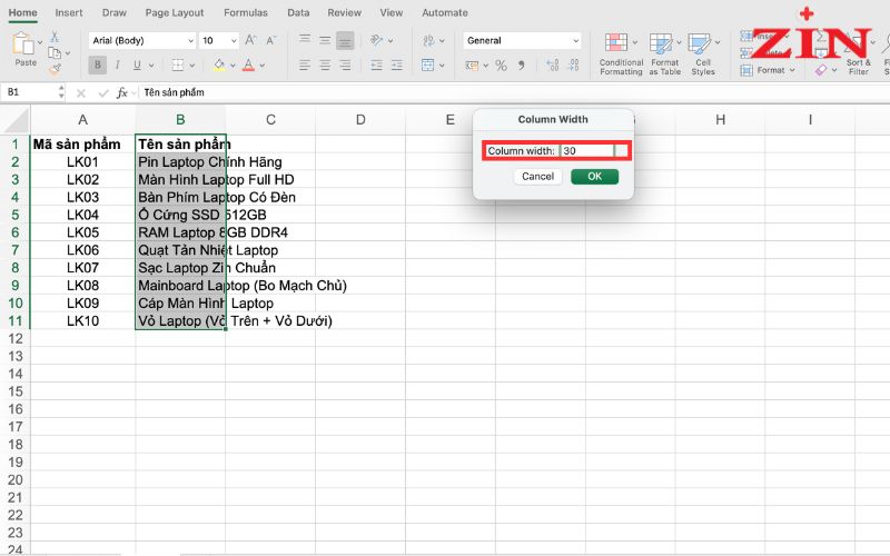 Chỉnh Kích Thước Ô Trong Excel 