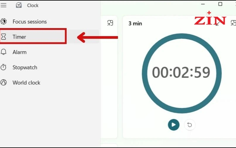 Chọn mục Timer