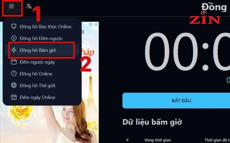 Chọn mục Đồng hồ bấm giờ